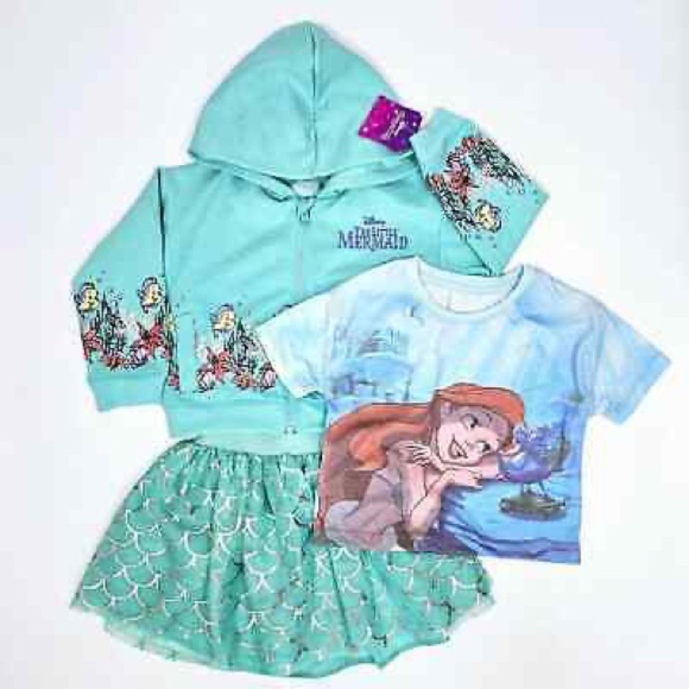 NEW DISNEY girl princess 3pcs set Hoodie Tutu T shirt Sz 3T THE LITTLE MERMAID